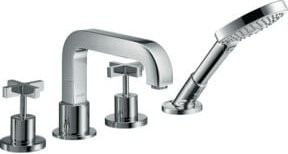 Hansgrohe Axor Citterio Duschset für die Badewanne mit 4-Loch-Flieseneinbau, zwei Kreuzgriffen und Rosette in Chrom - Bild 1