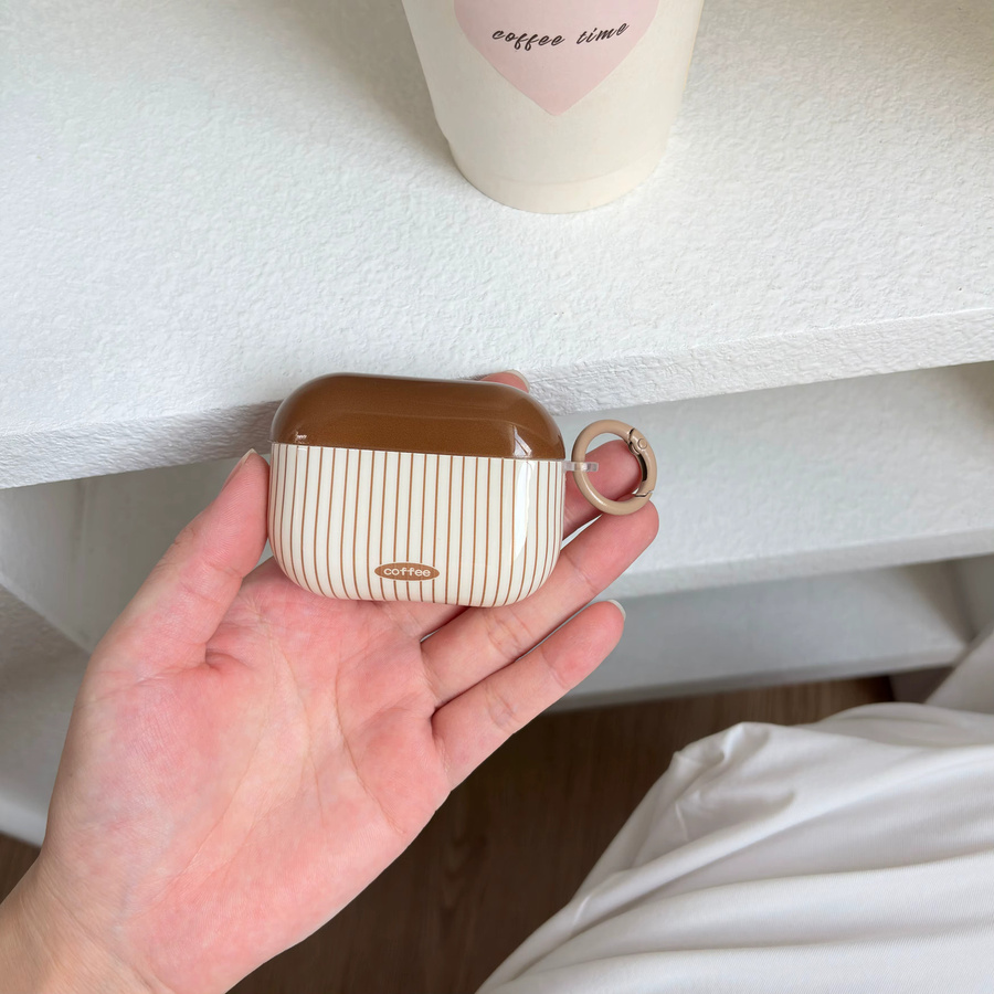 Schützende Kopfhörerhülle mit Retro-Streifenmuster in Kaffeebraun und Weiß für Apple AirPods 1 2 3 4 Pro Pro 2 und Pro 3 - Bild 3