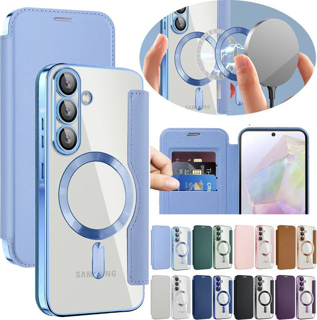Flip Case für Samsung Galaxy A15 A16 A17 A35 A36 A55 A05 A05S A06 A07 A56 A26 4G 5G mit Kartenfächern und Wireless Charging Unterstützung in Pink - Bild 1