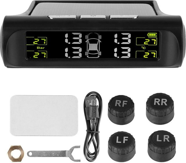 AINYSZIN Solar TPMS Reifenluftdrucküberwachungssystem mit LCD-Display und Temperaturmonitor in Schwarz - Bild 1