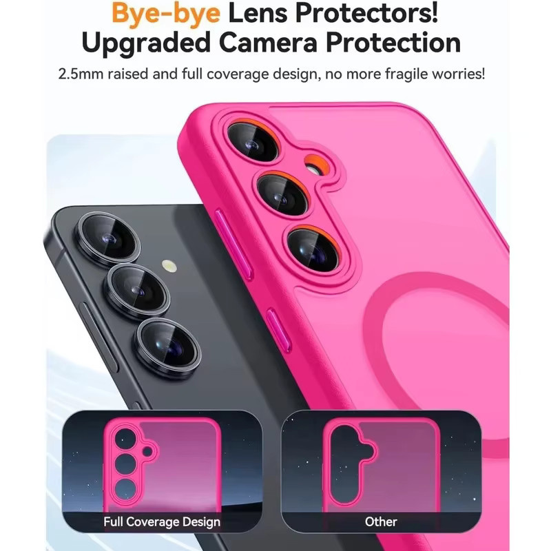 Magnetische Schutzhülle für Samsung Galaxy S26 S25 Edge S24 S23 S22 Ultra Plus, matt und stoßfest, MagSafe kompatibel, Orange und Pink - Bild 3
