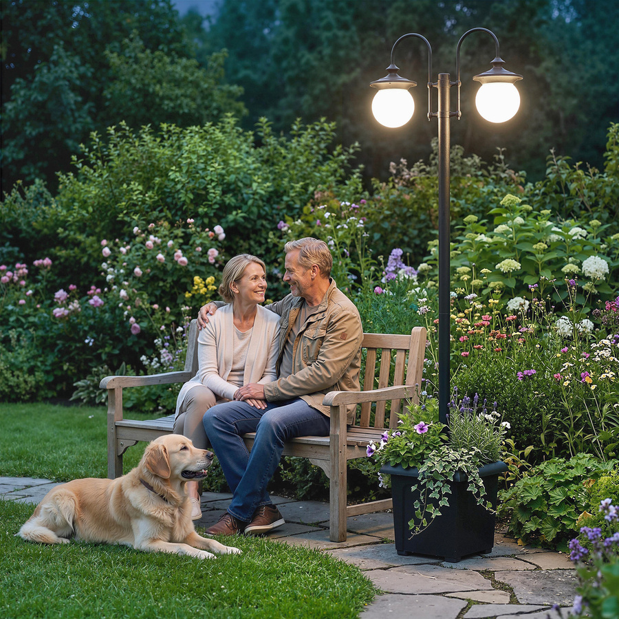 Outsunny Solar Stehleuchte mit Pflanzgefäß und 2 LED-Köpfen, Schwarz, Höhe: 182 cm, IP44 wetterfest für Garten und Balkon - Bild 2