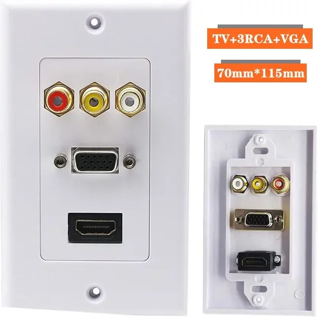 Lotus Multimedia-Panel Wandsteckdose in Weiß mit VGA, RCA, Sound und HDMI-Anschluss - Bild 1