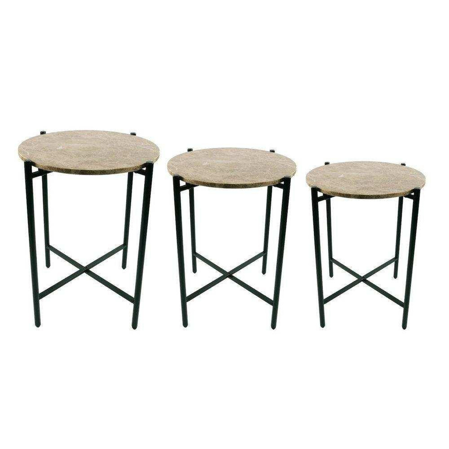 Lolaa Beistelltisch Set Alpa modern in Braun mit Marmor und Metall, Breite: 60 cm - Bild 1