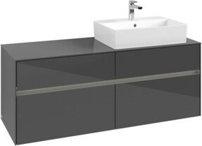 V&B Waschtischunterschrank Collaro in Grau glänzend mit Glas, B/T/H: 140 x 54,8 x 50 cm - Bild 1