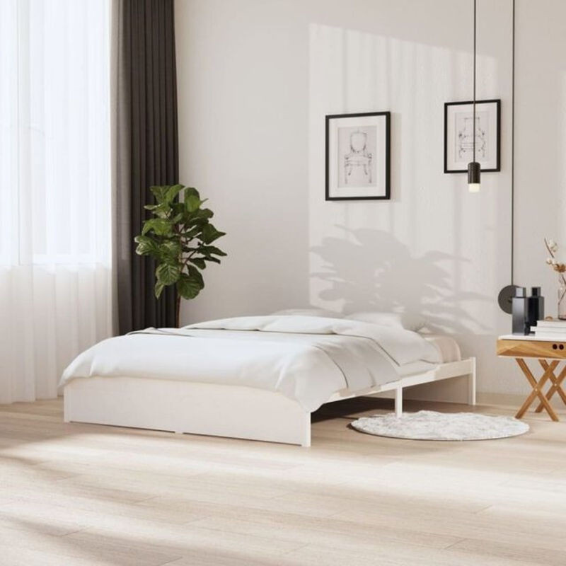 Massivholzbett aus Kiefer in Weiß, Modernes und Minimalistisches Bett von Vidaxl, B/T/H: 160 x 200 cm - Bild 1