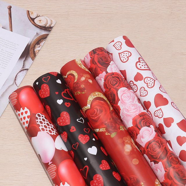 5 Stück Geschenkpapier in Rot für Valentinstag, Muttertag und Geburtstag - Bild 1