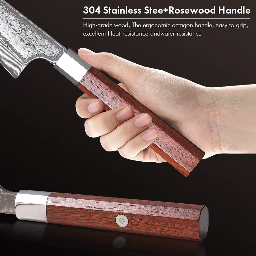 HUAYIGRAND Honesuki Kochmesser aus 67-lagigem Damaszener Stahl, 15,24 cm, Silber mit Holzgriff - Bild 5