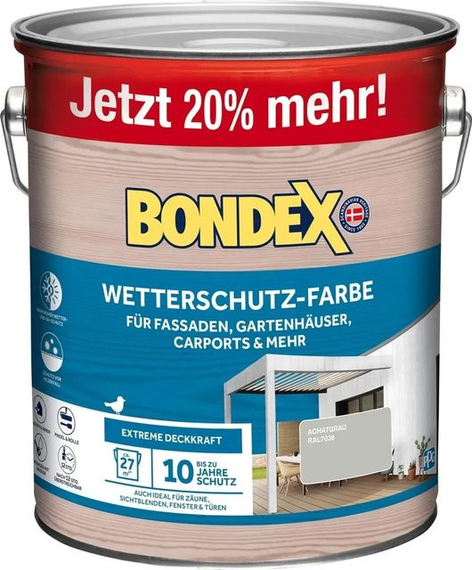 Bondex Wetterschutz-Farbe für Holz in RAL 7038 Achatgrau, 3 l - Bild 1
