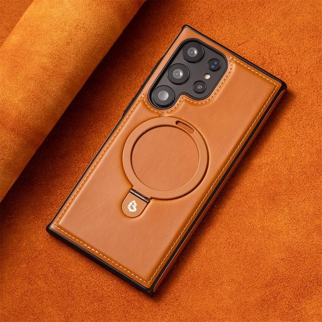 Business Retro Leder Hülle mit Magnetfunktion für Samsung Galaxy S26 S25 S24 S23 S22 Ultra Plus A15 in Braun mit kabellosem Laden und Stoßschutz - Bild 1