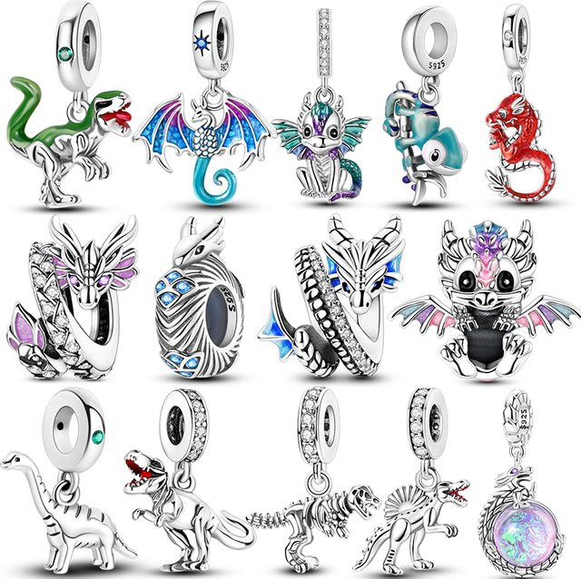 MULA Dinosaurier Charms Anhänger, 925 Silber, Perle, Zirkonia, Damen - Bild 1
