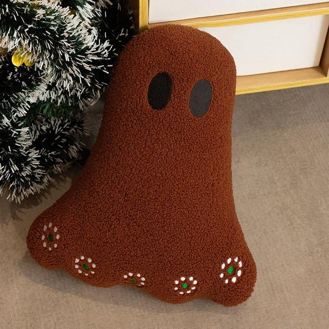 Yiran Health & Beauty Halloween Geisterkissen Boo aus Plüsch in Braun und Weiß, Durchmesser: 38 cm - Bild 1