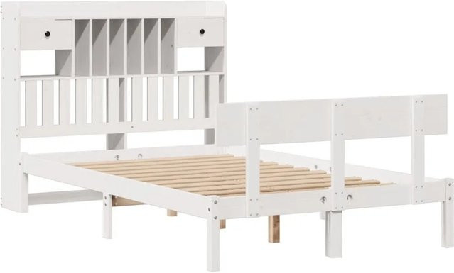 vidaXL Massivholzbett aus Kiefer mit Regal in Weiß, B/T/H: 140 x 190 x 141 cm - Bild 1
