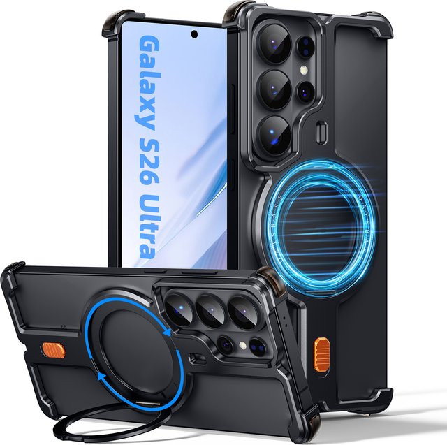 Oatsbasf Schutzhülle für Samsung Galaxy S26 Ultra mit 360 Grad Schutz und drehbarem magnetischem Ständer in Schwarz - Bild 1
