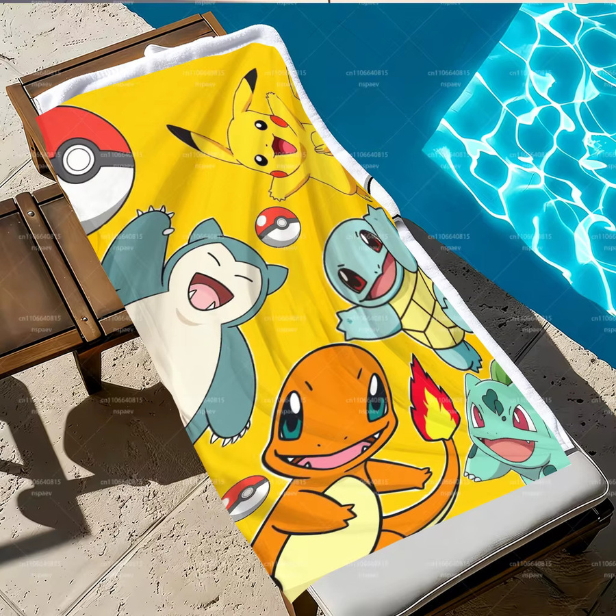 Potdemiel Pokemon Cartoon-Strandtuch mit Pikachu-Charmander-Print, schnell trocknend und saugfähig, Mehrfarbig, Breite: 60 cm, Höhe: 40 cm - Bild 2