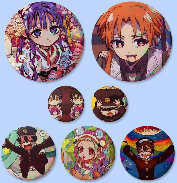 Anime Toilet Bound Hanako Kun Anstecknadel als runde Brosche aus Metall in Multicolour für Fans und Sammler - Bild 1