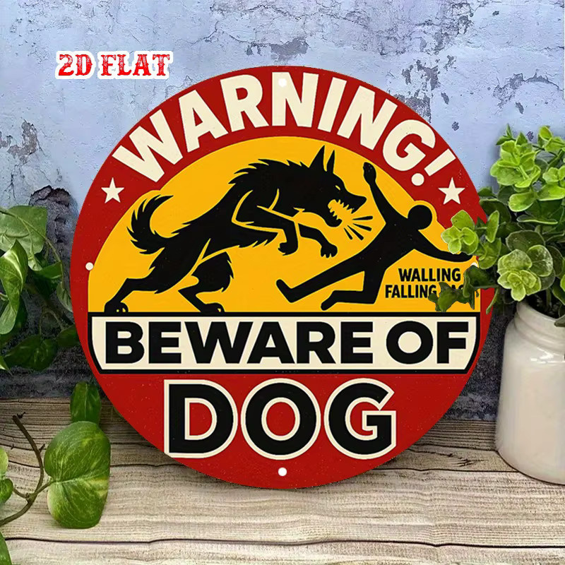 Potdemiel Rundes Aluminium-Warnschild Vorsicht Hundeangriff als rustikale Metall-Wanddekoration Durchmesser: 20 cm - Bild 3