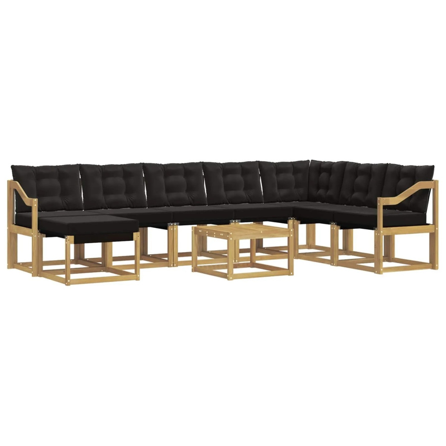 vidaXL Outdoor-Sofagarnitur 9-tlg. in L-Form mit Kissen und Couchtisch, Akazienholz und Textilene, Weiß und Schwarz - Bild 2