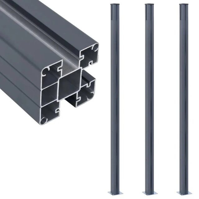 vidaXL Zaunpfosten aus Aluminium in Dunkelgrau, 3 Stück, Höhe: 185 cm - Bild 1