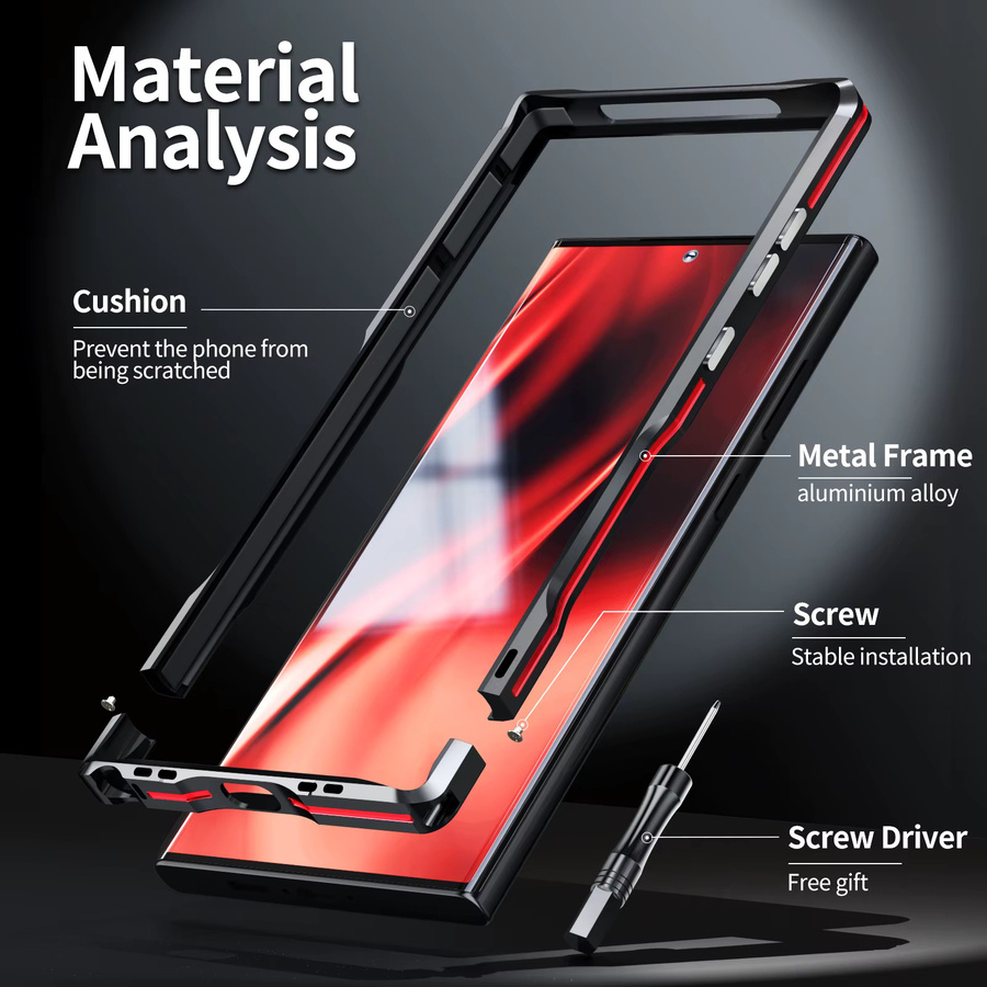 Stoßfeste Aluminium Bumper Schutzhülle aus Metall für Samsung Galaxy S24 Ultra und S25 Ultra in Silber oder Schwarz - Bild 2