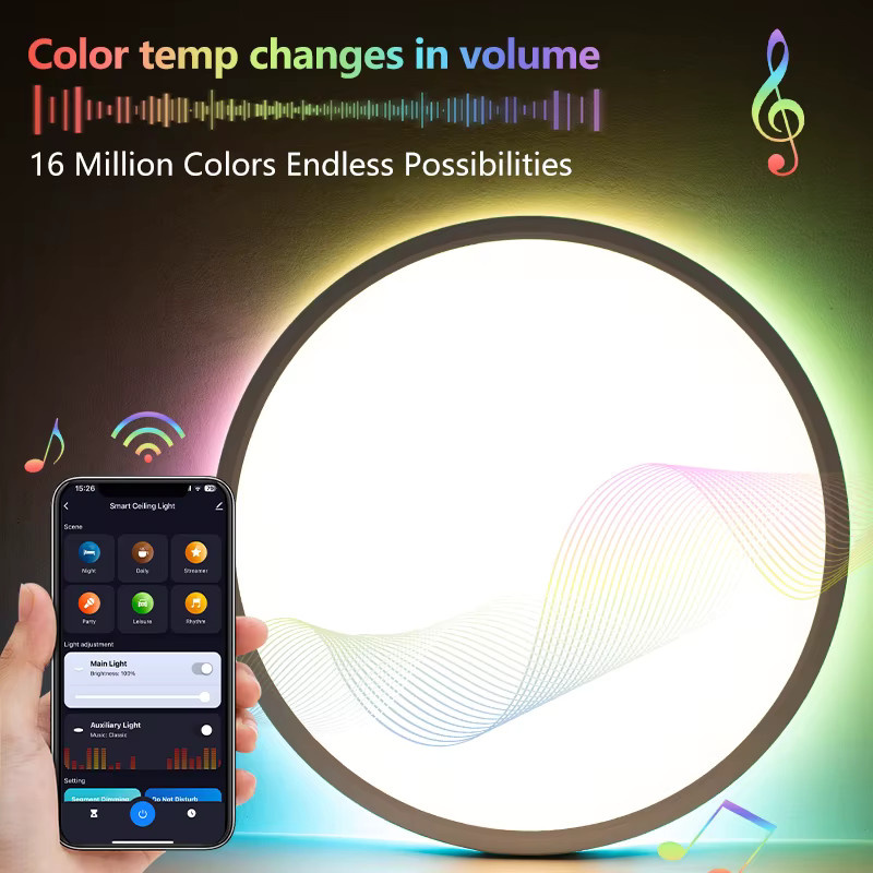 TUYA Smart Deckenleuchte RGB Ultradünn 36W Dimmbar mit App Fernbedienung und Sprachsteuerung für Alexa und Google Assistant, Weiß/Multicolor - Bild 3