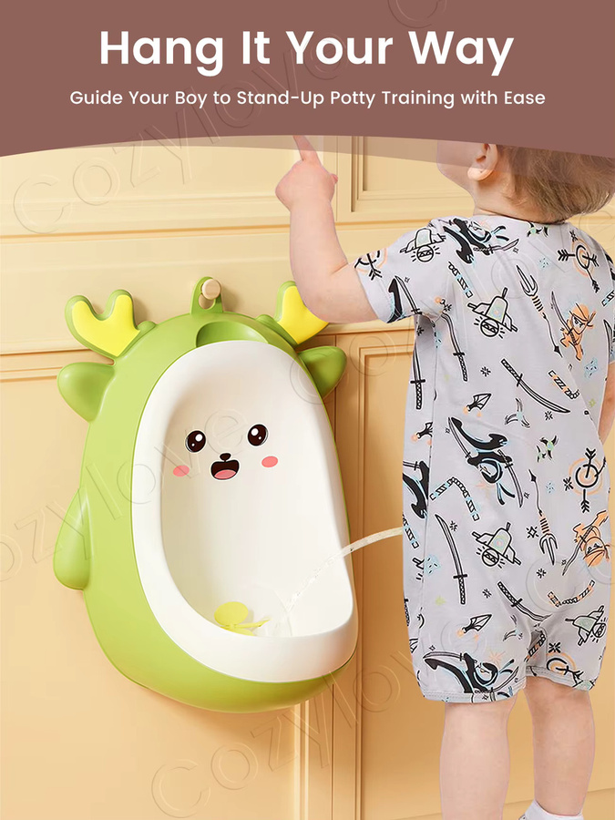 Kisslanding Höhenverstellbares Baby-Urinal für Jungen mit Cartoon-Hirsch-Design zur Wandmontage in Pink oder Grün - Bild 3
