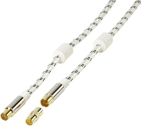 Vivanco HQ Antennenkabel vergoldet mit Nylonummantelung in Gold und Weiß, Länge: 1,5 m - Bild 1