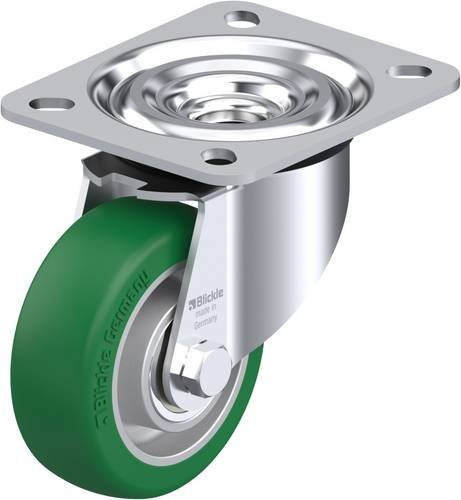 Blickle L-ALST 80K Lenkrolle in Silber mit Aluminium-Gehäuse und grünen Rädern, Rad-Durchmesser: 80 mm, Tragfähigkeit: 200 kg - Bild 1