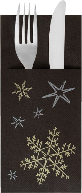 GARCIA DE POU Bestecktasche Christmas Night aus Papier, schwarz/gold/silber, B: 10 cm, L: 20 cm, 50 Stück Packung - Bild 1