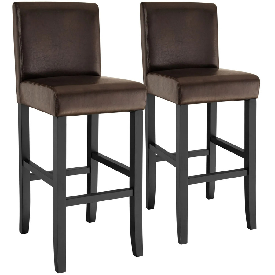 tectake Barhocker 2er Set aus Kunstleder und Massivholz in Braun, B/T/H: 41 x 40 x 107 cm, Sitzhöhe: 76 cm - Bild 3
