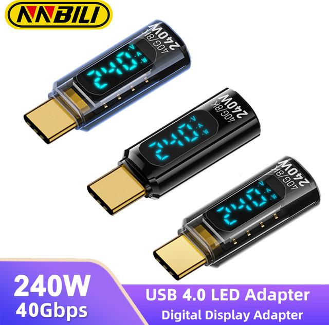 NNBILI USB4 Adapter Typ C auf Typ C mit Digitalanzeige, 240 W, 5 A, OTG und 8K Videoübertragung, Blau - Bild 1