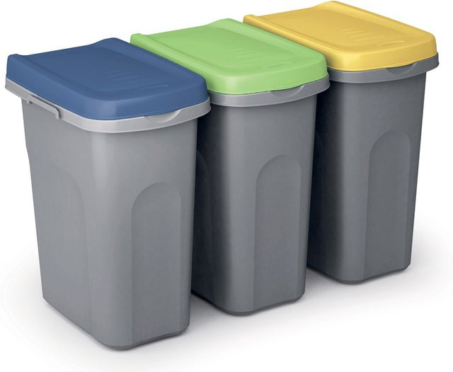 CASARIA Mülleimer 3er-Set aus Kunststoff in Blau, Gelb und Grün mit 24 Liter Fassungsvermögen pro Behälter - Bild 1