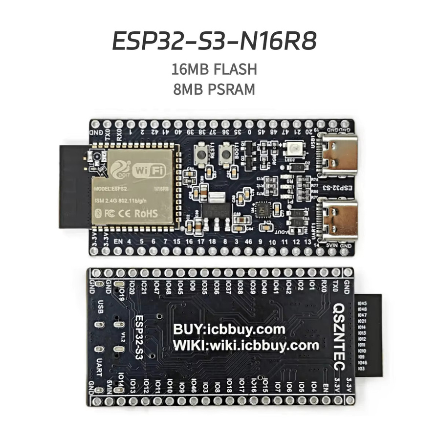 QSZNTEC ESP32-S3 Wifi BT Modul Entwicklungsboard mit 16 MB Flash und 8 MB PSRAM, Typ-C, Schwarz - Bild 4