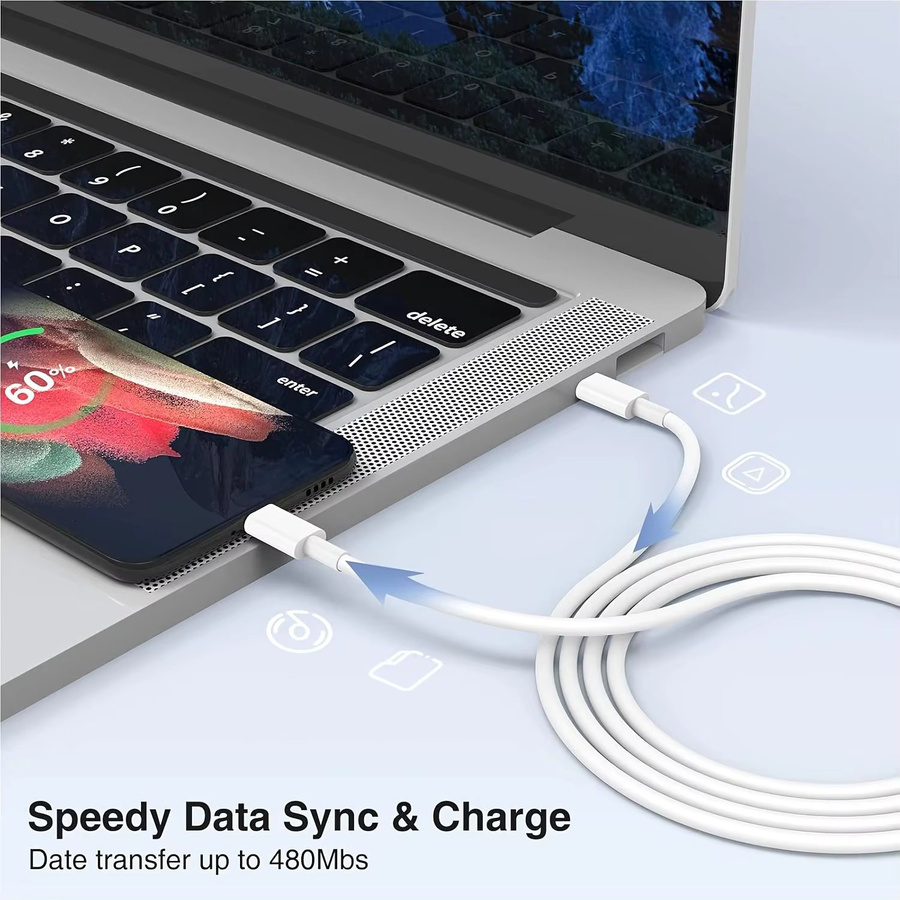 LAIHONEN USB-C zu USB-C Schnellladekabel in Weiß für iPhone 15 Serie, iPad und Samsung S23/S22 & Höher - Bild 2