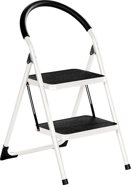Genialo Tritt-Sitz und klappbare Trittleiter aus Metall mit Griff in Schwarz oder Weiß, Höhe: 83 cm, Breite: 45 cm, Tiefe: 45 cm - Bild 1