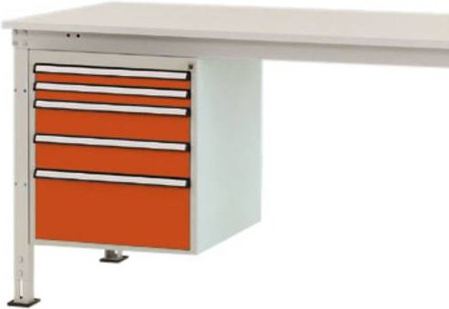 Manuflex Gehäuse-Unterbau Stationär ZB4863.2001 in Orange mit 5 Schubfächern und Nutzhöhe: 500 mm für Tischtiefe: 1000 mm - Bild 1