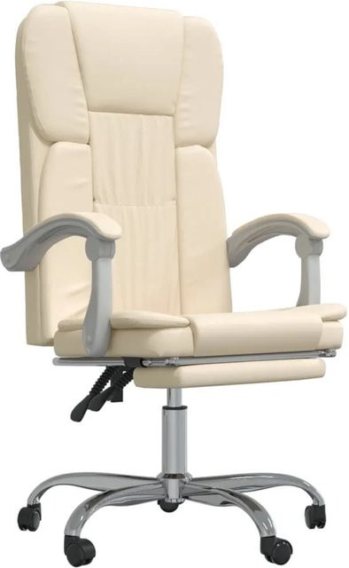 vidaXL Bürostuhl mit Liegefunktion in Creme aus Kunstleder mit Armlehnen und Rollen, B/T/H: 63,0 x 56,0 x 112,5 cm - Bild 1