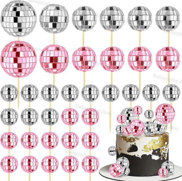 MicroPlush Discokugel Kuchendekoration in Rosa und Silber für Party, Geburtstag und Hochzeit - Bild 1