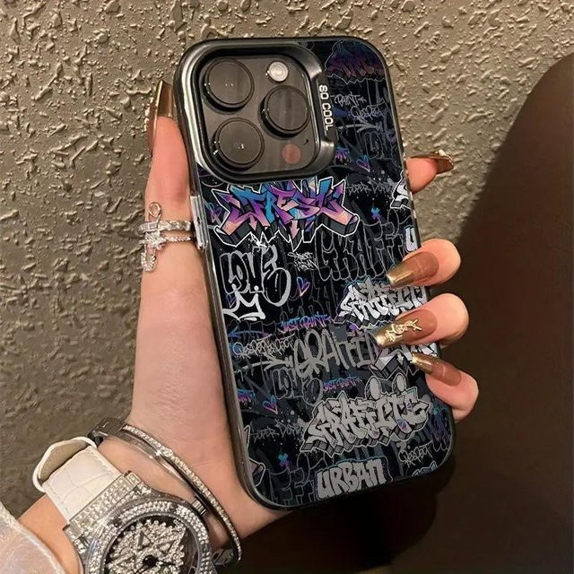 Graffiti Cool Art Handyhülle für Apple iPhone 17 17e 16 15 14 Pro Max 13 12 11 Air, Rosa/Mehrfarbig, Stabile Schutzhülle aus hartem PC - Bild 1