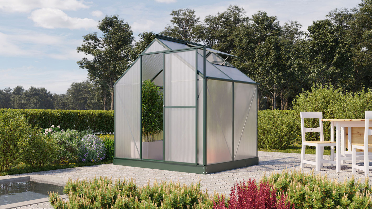 Vitavia Gewächshaus Eos 3100 in Smaragdgrün mit 3,1 m² Fläche, Polycarbonat-Platten und Schwingtür - Bild 4