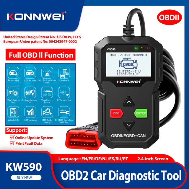 KONNWEI KW590 OBD2 Auto Diagnosegerät zum Auslesen von Fehlercodes in Schwarz - Bild 1