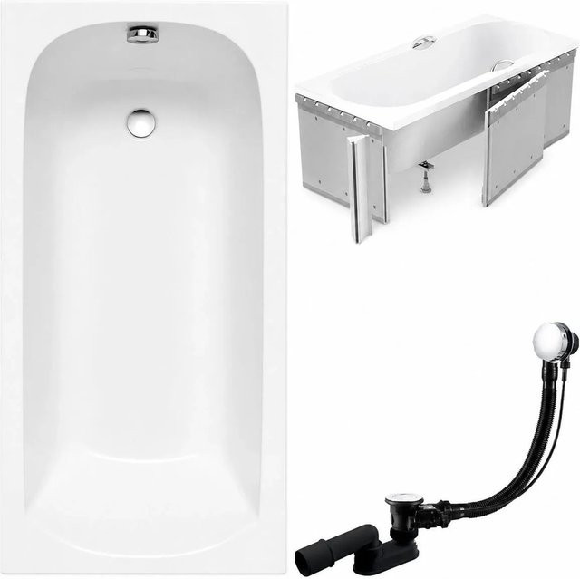 KOLMAN Badewanne Rechteck aus Acryl in Weiß mit Styroporverkleidung, Ablage und Füßen, B/T: 150 x 70 cm - Bild 1