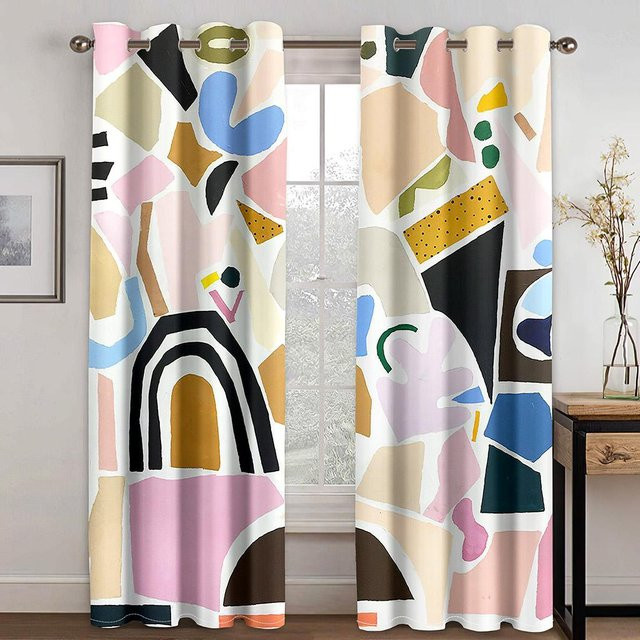 Super Six Geometrische Vorhänge mit Streifenmuster, halbtransparent, Mehrfarbig, B: 160 cm, H: 184 cm - Bild 1