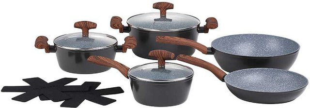 Michelino 10-tlg. Kochtopf-Set Serie Wood aus Aluminium und Keramik in Grau - Bild 1