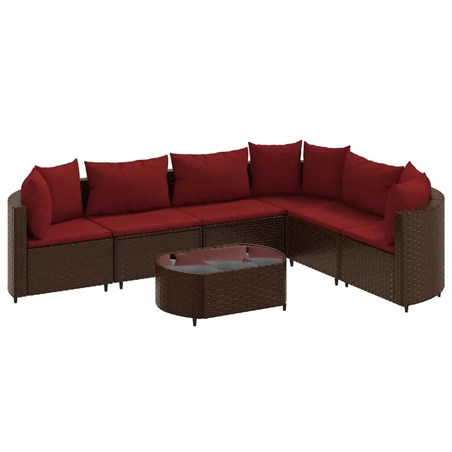 vidaXL 7-teilige Garten-Sofagarnitur in L-Form aus braunem Poly-Rattan mit Kissen und Couchtisch - Bild 2