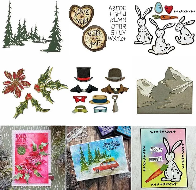 Eater Bunny Stitch Tall Tree Hats Mountain Top Seasonal Floral Heart Metall-Stanzformen für DIY Scrapbooking und Basteln in Multicolour - Bild 1