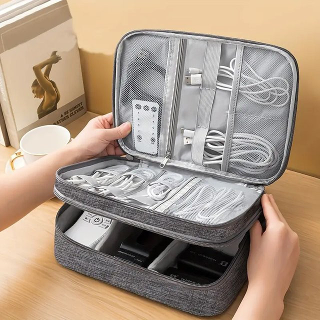 Mehrschichtige digitale Zubehör-Aufbewahrungstasche für Powerbank, USB-Flash-Laufwerk und Kabel in Schwarz - Bild 1