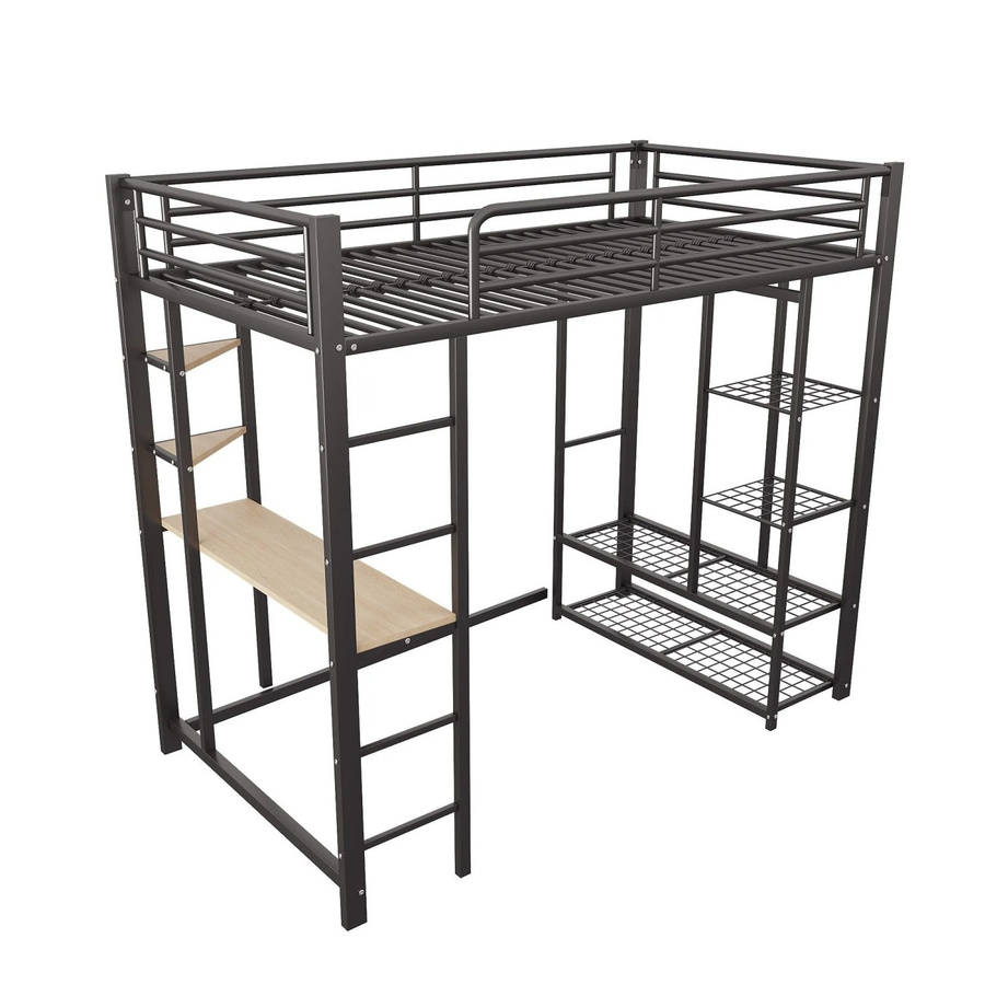 Merax Hochbett mit Leiter, Tisch und Ablage in Schwarz, B/T/H: 200 x 90 x 180 cm - Bild 2