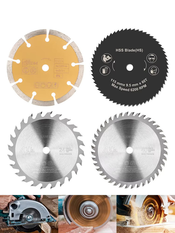 CMCP 4-teiliges Kreissägeblatt-Set mit 115 mm Durchmesser, bestehend aus TCT, Diamant und HSS Hartmetallspitzen für die Holzbearbeitung - Bild 5