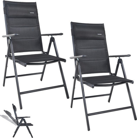 GARMIO Gartenstuhl FLORENZ 2er Set, klappbare Balkonstühle in Anthrazit mit Nackenkissen, 7-fach verstellbar für Terrasse und Garten